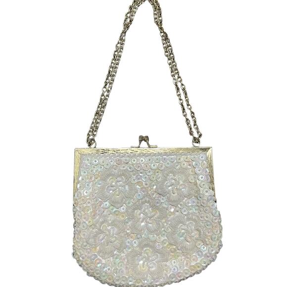Vintage Handbags - Vintage Beaded White Clutch Purse